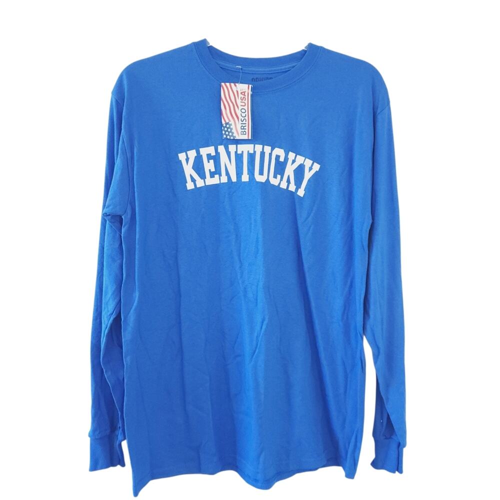 NEW Brisco Brands Kentucky Long Sleeve Blue Crewneck Tee MEDIUM 100% Cotton
